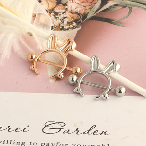 Anillo de Pezón de Acero Inoxidable para Mujer, Diseño de Conejo de Dibujos Animados, Regalo de Compromiso/Boda, Chapado en Oro Rosa/Plata - Product Image 3