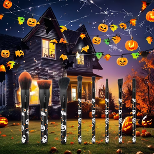 Pinceaux de <span class=keywords><strong>maquillage</strong></span> fantômes Gracedo, pinceaux de <span class=keywords><strong>maquillage</strong></span> crâne, outils de beauté sur le thème d'<span class=keywords><strong>Halloween</strong></span>, 8 pièces noires avec sac - Product Image 6