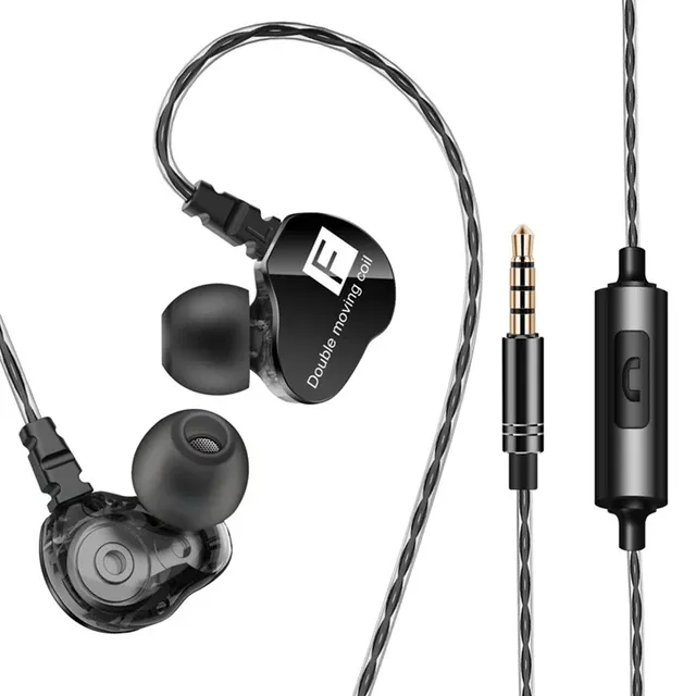 New F4 Heavy Bass HiFi Dual Driver Stereo DJ Monitors 3.5mm In-Ear Sports Wired Earphones Headset with Mic for Smart Phone