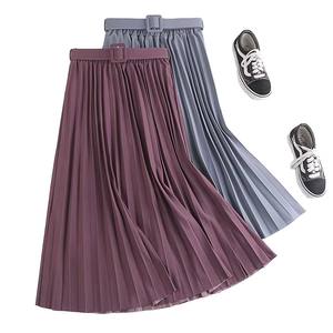 Oem Custom Vrouwen Imperium Taille Ademende Casual Effen Geverfde Geplooide Rok Massief Zomer Mode Lange Rok - Product Image 1