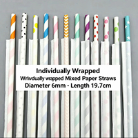 Pailles en papier imprimées emballées individuellement, motifs rayés, à pois et étoiles, 6 mm, 19,7 cm, jetables, biodégradables, pour fêtes