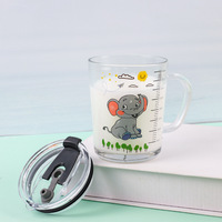 Gobelet à lait pour enfants en verre épais avec paille graduée, gobelet à boisson pour la maison, gobelet à lait de dessin animé avec couvercle
