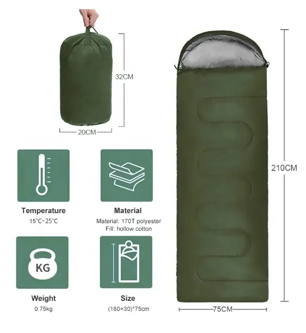 Camping Sleeping Bag Lightweight 4 Season Warm Envelope Backpacking Outdoor Mummy Cotton Winter Sleeping Bag