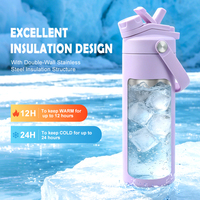 Bouteille d'eau sport isotherme sans BPA de 530 ml, petite taille, double paroi, anti-fuite, avec couvercle anti-poussière, en acier inoxydable, pour enfants et école