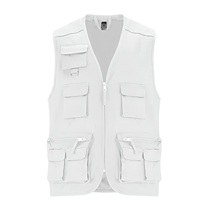 Gilet Safari Blanc pour Homme avec Fermeture Éclair, Col Montant et Multiples Poches - Product Image 1