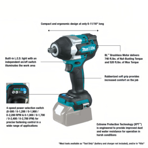 ประแจบลัชเลสไร้สาย Mak 18V แรงบิดสูง สำหรับงานอุตสาหกรรมและงานซ่อมแซมรถยนต์ DIY ตกแต่งบ้าน รุ่น Kita DTW700 - Product Image 4