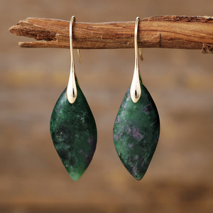 Bohemian Stone Color-<b>Blocked</b> Leaf Pendant Earrings Women's Fashion Dangle Jewelry Gift Zinc Alloy Geometric <b>Shape</b> Plant Pattern - Product Image 3