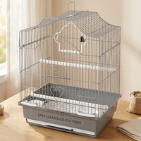 Cage à oiseaux rectangulaire extra-large, solide, écologique, simple et moderne, pliable, avec plateau amovible, mangeoires intégrées et fermeture à bouton.