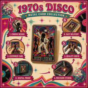 Cartes de collection en métal imprimées sur le thème du disco des années 1970, souvenirs musicaux DJ, cartes à collectionner, cadeau de fête, vente en gros - Product Image 1