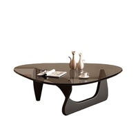 Table basse moderne minimaliste en verre trempé avec structure en bois - Design compact légèrement luxueux pour les petites maisons et les salons