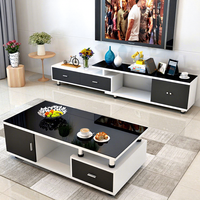 Ensemble Salon Moderne Meuble TV en Mélaminé MDF avec Plateau en Verre et Table Basse