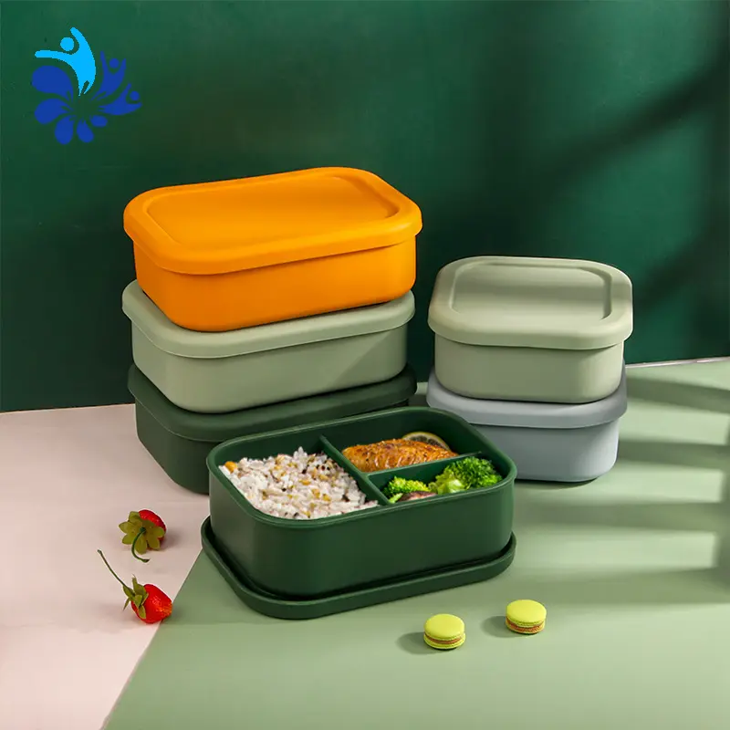 BPA ücretsiz mikro gözenekli silikon öğle yemeği aperatif salata kutusu gıda saklama kutusu çocuklar okul bento yemek kabı kabı 3 bölme