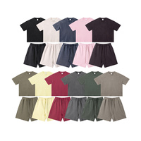 Ensemble T-shirt et short vintage délavé style streetwear urbain, coupe oversize à épaules tombantes, survêtement d'été 2 pièces pour homme