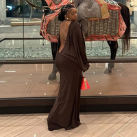 Robe de soirée élégante pour femme, sexy, à taille cintrée, manches longues, coupe ajustée, dos nu, vente en gros