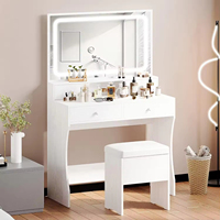 Meuble de rangement multifonctionnel moderne avec éclairage LED, écoresponsable et durable, en bois, pour chambre d'hôtel ou coiffeuse.