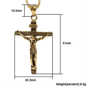 Cruz de acero inoxidable antigua crucifijo joyería Colgante hombres cristiano religioso declaración oro Cruz colgante Jesús collar - Product Image 2