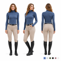 Haut d'équitation en maille à col montant pour femme, coupe ajustée, manches longues, respirant, séchage rapide, chemise d'équitation, couche de base d'entraînement