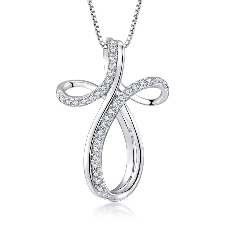 Wholesale Fashion Jewelry 925 Silver White Cubic Zircon Infinite Cross Pendant Women Cz Charm Necklace Pendant Silver 925