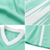 Seragam Sepak Bola Grosir 2026 Warna Hijau Mint dengan Garis Racing, Set Jersey Sepak Bola Custom, Sublimasi Penuh, Bahan Bernapas, Seragam Tim OEM