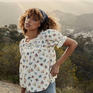 Blusa Babydoll de Verano para Mujer, Estilo Francés Vintage, con Encaje, Cuello Cuadrado, Manga Corta Abullonada, Estampado Floral, ODM - Product Image 3