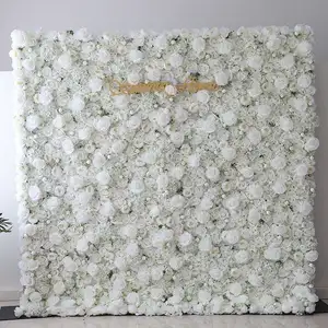 2024 di vendita calda della parete della parete di nozze bianco artificiale arrotolato sulla parete del fiore della rosa