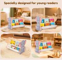 Étagère à livres en bois pour enfants en forme d'éléphant, bibliothèque en bois à 4 niveaux double face, rangement de livres orienté vers l'avant pour chambre d'enfant et salle de jeux