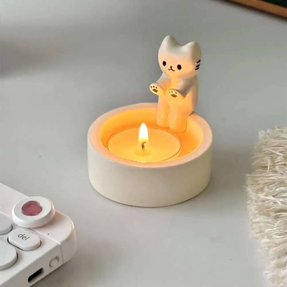 Yeni karikatür kedi tasarım mumluk lamba standı reçine el sanatları yaratıcı ev dekorasyon mumluk hediyeler