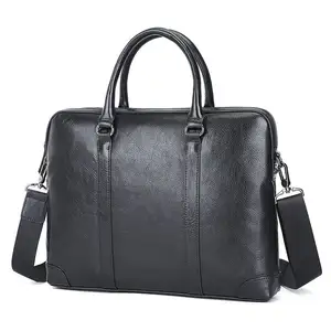Black Travel Office Executive Attorney Leather Tote Bag Men's 14" Laptop Business Shoulder Messenger Bag Leather Men's Briefcase