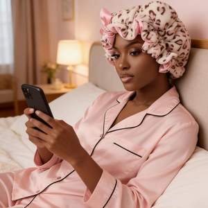 SOLPOP <span class=keywords><strong>Bonnet</strong></span> <span class=keywords><strong>de</strong></span> <span class=keywords><strong>nuit</strong></span> <span class=keywords><strong>en</strong></span> peluche doublé satin pour femmes aux cheveux bouclés naturels, avec oreilles <span class=keywords><strong>de</strong></span> chat mignonnes, motif léopard <span class=keywords><strong>de</strong></span> luxe - Product Image 4