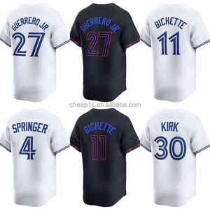 Vente en gros de maillots de baseball américains brodés pour hommes, Toronto Blue Jay # 27 Vladimir Guerrero Jr. # 4 Tenues de softball George Springer - Product Image 1