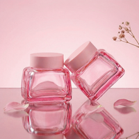 Pot cosmétique carré en verre rose de luxe de 50g, vide, avec couvercles, personnalisable, écologique, faible MOQ, vente en gros