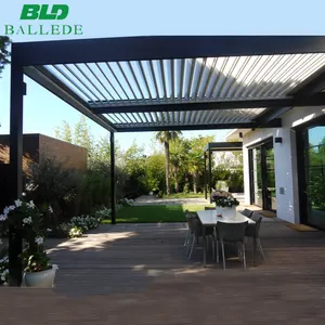 Prefab nhà nhôm pergola điều khiển từ xa chuyển đổi ngoài trời động cơ gazebo mái hiên tán