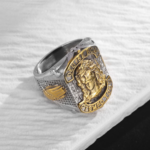 Men's Religious Portrait <b>Ring</b> Two-Tone Gold Plated Titanium Steel Gift Jewelry - Product Image 3