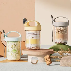 Vaso de vidrio para avena nocturna de 430 ml con tapa y cuchara, recipiente hermético para alimentos, taza portátil para desayuno, cereales, leche, ensalada, yogur, artículo de cocina - Product Image 3