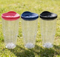 Gobelet de voyage transparent de 16 oz avec revêtement en silicone et couvercle à pression pour les voyages – En stock