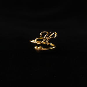 Fashion <b>Rings</b> 316L Stainless Steel PVD Gold Plating Heart <b>Initial</b> H Design Adjustable Size For Women Men Jewelry - Product Image 3