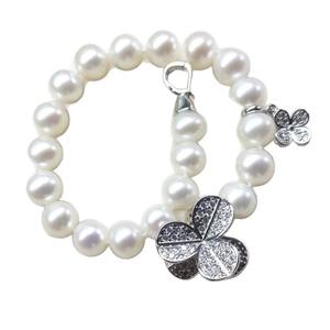 <b>Fashionable</b> 8-9mm White Pearl <b>Bracelet</b> Nearly Round <b>Bead</b> No Core Floral Buckle Design High Quality - Product Image 5