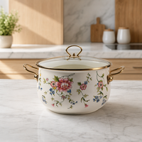 Marmite à soupe en fonte émaillée dorée de qualité alimentaire, personnalisable, épaissie, avec bordure dorée et double poignée, pour cuisinière à induction et gaz