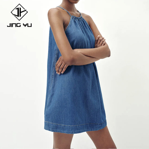 Factory direct, <b>loose</b>-<b>fitting</b> sleeveless patterned denim mini <b>dress</b> high-quality twill denim <b>dress</b> - Product Image 4