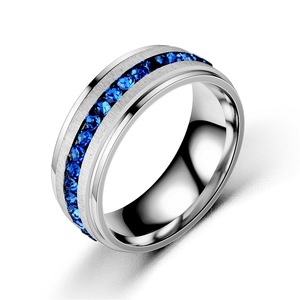 Bague en titane en acier de 8mm avec diamant bleu unique Bague pour homme romantique tendance Bijoux tendance <span class=keywords><strong>Elden</strong></span> Bague pour homme franc-maçon - Product Image 1