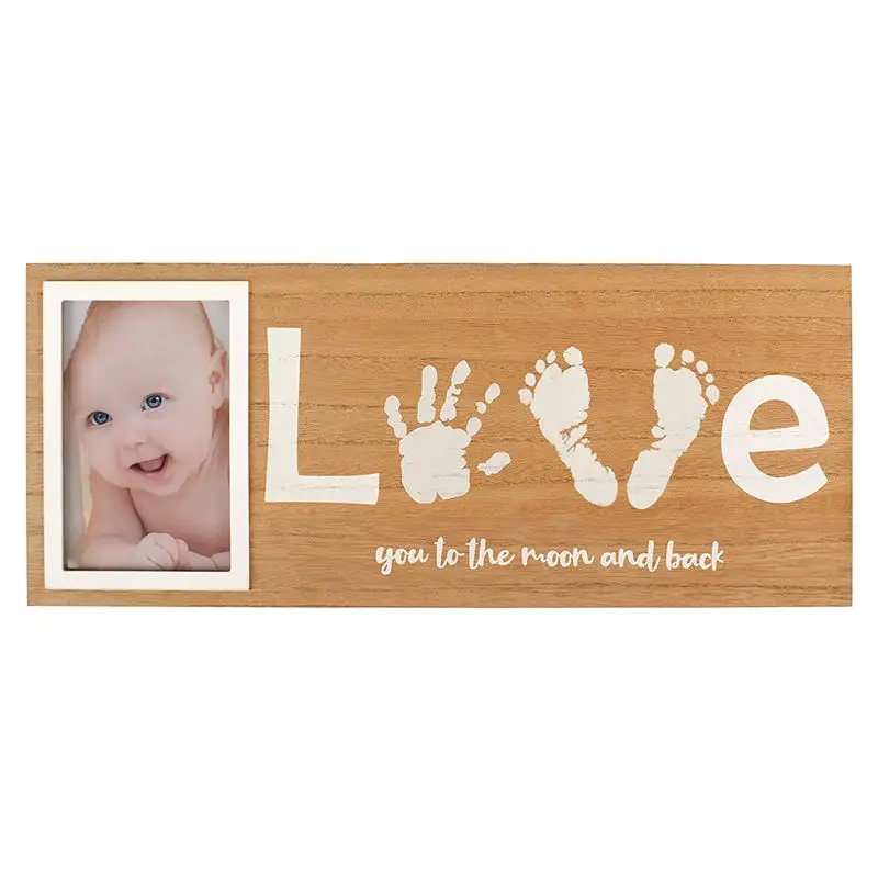Handprinter tanah liat bayi kustom dan Kit jejak kaki bingkai foto kayu untuk hadiah bayi baru lahir
