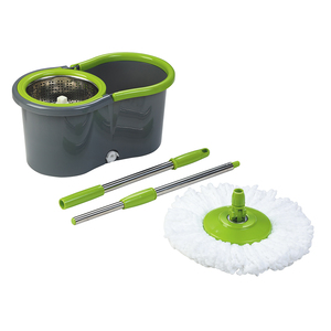 360 °   Serpillère rotative avec seau en acier inoxydable de 5,5 L, auto-essoreuse, avec tampons en microfibre pour le nettoyage des sols en bois dur et en carrelage - Product Image 2