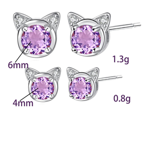 9 Aretes de Moda con Cristales Naturales de 6mm en Forma de Gato, con Gemas Coloridas, Plata 925, Joyería Antideslustre para Niñas - Product Image 6