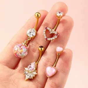Toposh Trending Crystal Navel Dragon Claw Stylish Pink 316l Surgical Stainless Steel Navel Belly Button Ring Piercing Jewelry