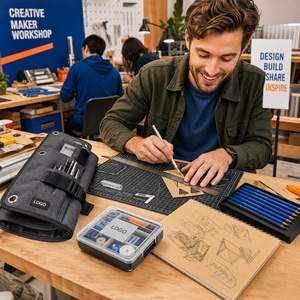 Kit d'atelier créatif personnalisé avec rouleau à outils, couteau de bricolage, règle, tapis de découpe, carnet, crayons et étui - Product Image 3