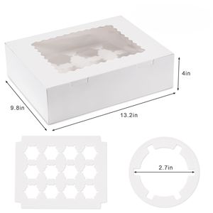 White Paper Cupcake Boxes with Clear Window, 12 Cavity Insert Cup Cake <b>Container</b>, Disposable Muffin Packaging Box - Product Image 3