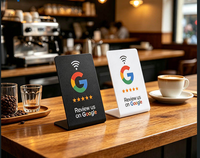 Carte de table de restaurant personnalisée OEM, imprimée, 13,56 MHz, NFC, résistante à l'eau, en PVC, avec étiquette RFID, code-barres, avis sur les réseaux sociaux, menu