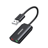 Tarjeta de sonido USB UGREEN, adaptador de audio USB 2.0 a conector de 3.5 mm, divisor dual auxiliar estéreo para auriculares y micrófono, dongle DAC externo