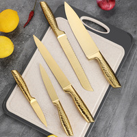 Zhirong Ensemble d'outils 6 pièces plaqué titane doré, lame en V, manche martelé, couteau marteau, support magnétique, transfrontalier