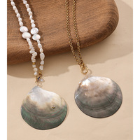 Collier pour femme XY 574, style vacances à l'océan, grande coquille, chaîne en acier inoxydable, collier de perles baroques